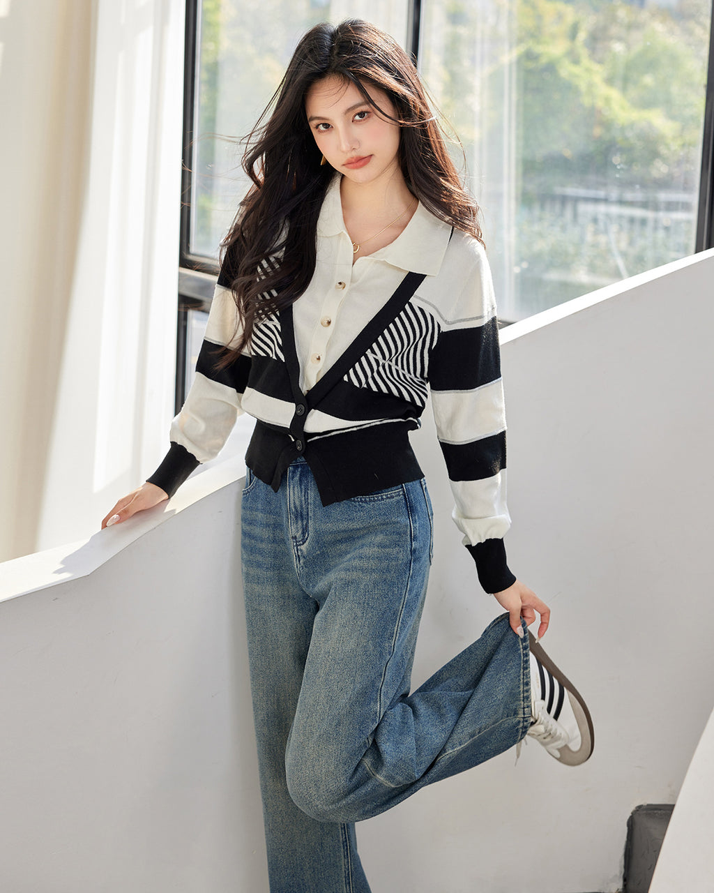 SCHOLAR Gradient Stripe Slub Cardigan
