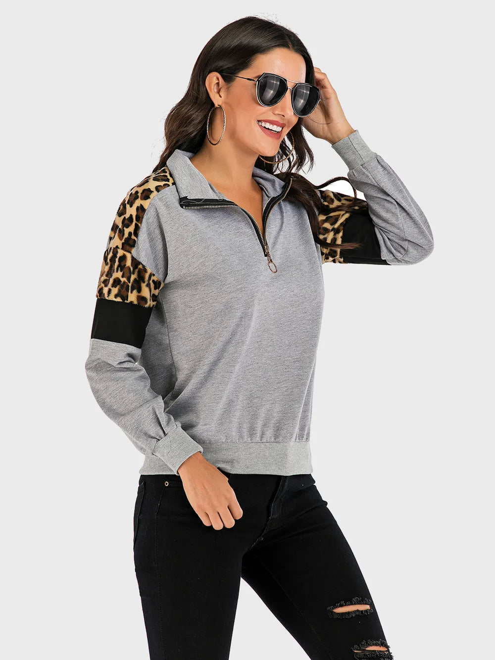 Leopard Print Half-Zip Sweatshirt – Casual & Chic