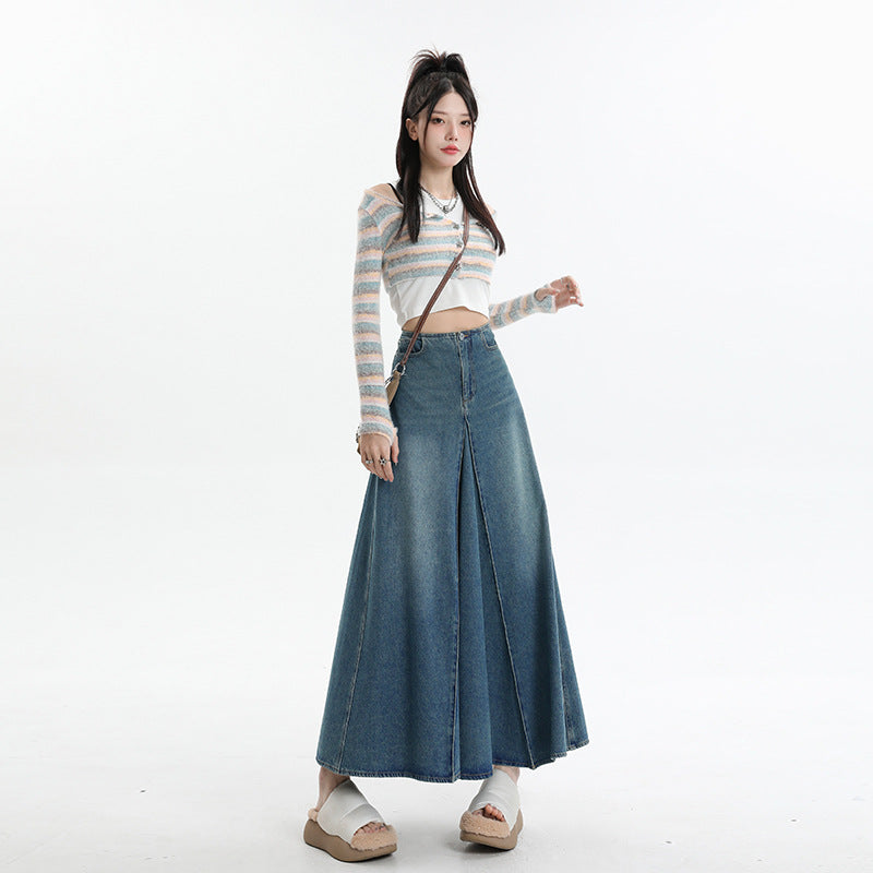 LOUVE SKIRT – Vintage Blue A-Line Denim Skirt