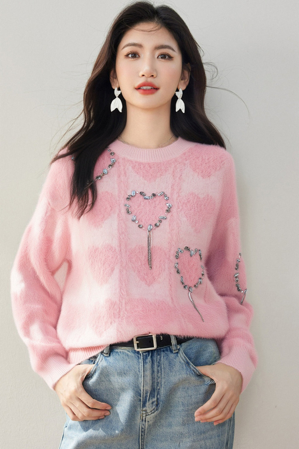 HEART GLOW – Pink Bamboo Cotton Knit Sweater