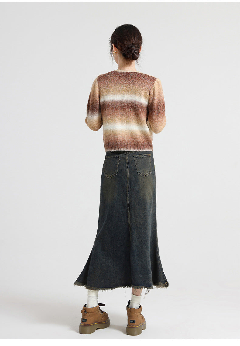 MIDNIGHT CORE – Cement Denim Button Skirt