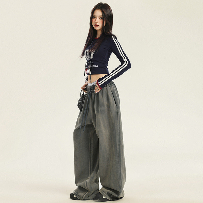 Loose Fit Blue Dyed Streetwear Pants – High Waist & Urban Style