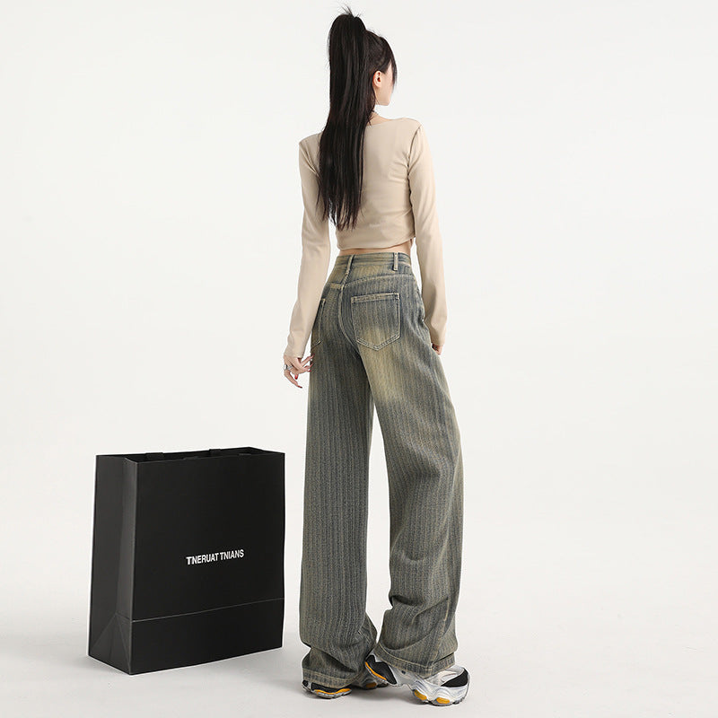 Striped Vintage Loose-Fit Denim – High Waist Streetwear Pants