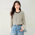 Korean Style Striped Top – Flare Sleeves with Lace Detail