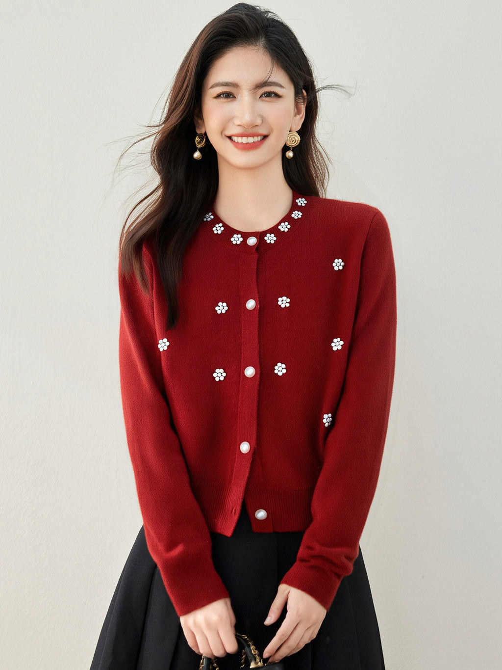 Red College-Style Cardigan – Sweet, Fresh & Elegant
