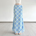 ARIA SKIRT – Light Blue Checkered Midi Skirt