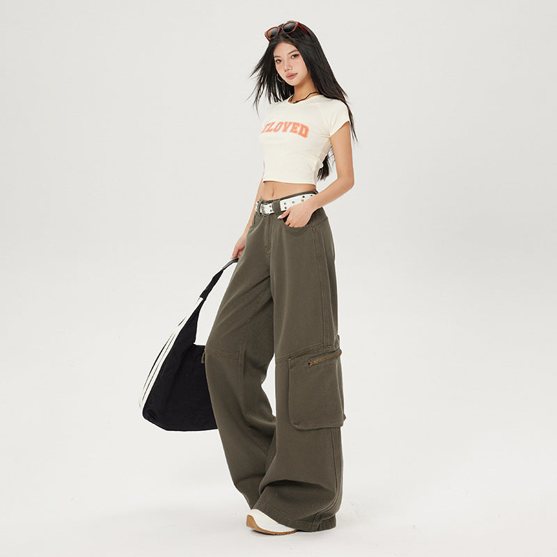 Wide-Leg Cargo Pants – Milk Coffee Green