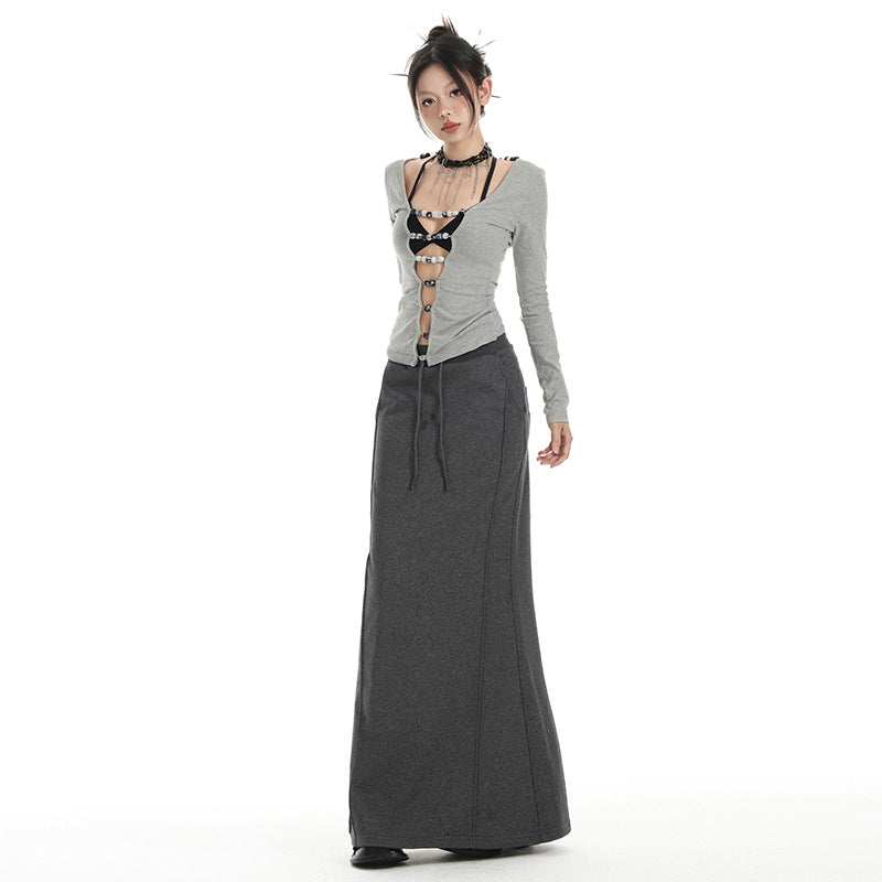 URBAN GRACE – Two-Tone Cotton Long Skirt