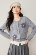 VIOLET CHARM – Gray Floral Knit Cardigan