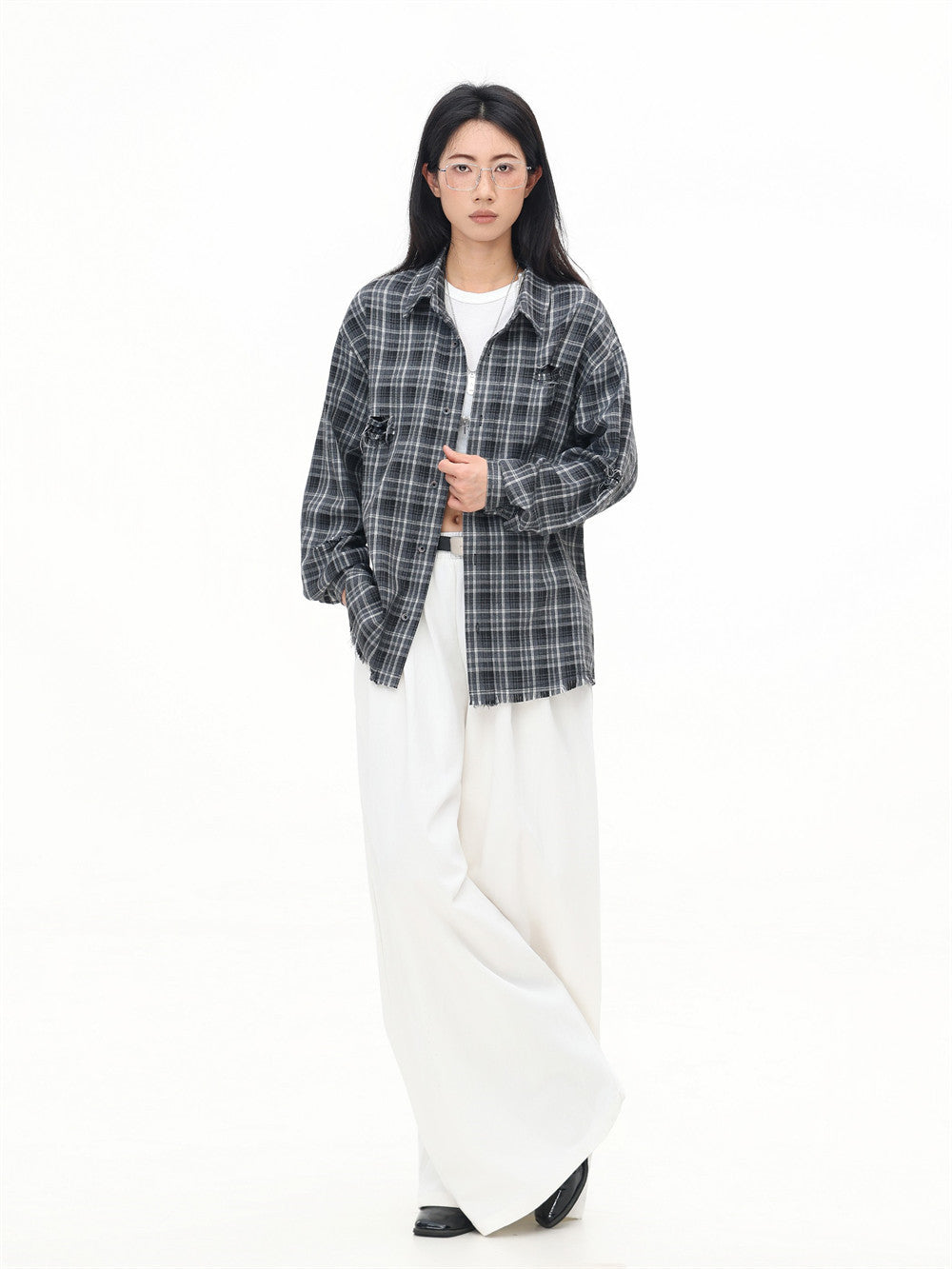 KANIENE FrayPlaid – Oversized Frayed-Edge Shirt
