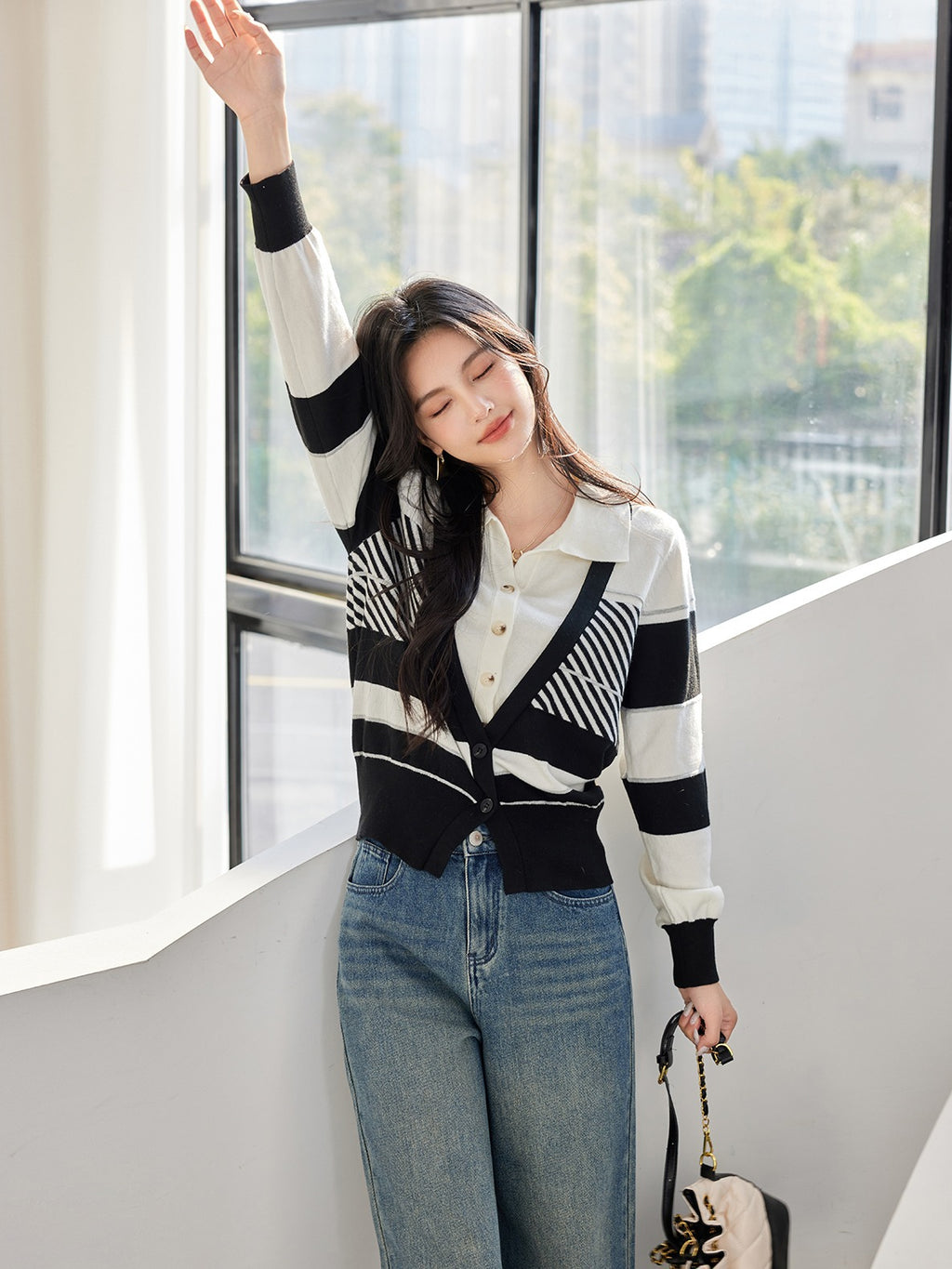 SCHOLAR Gradient Stripe Slub Cardigan