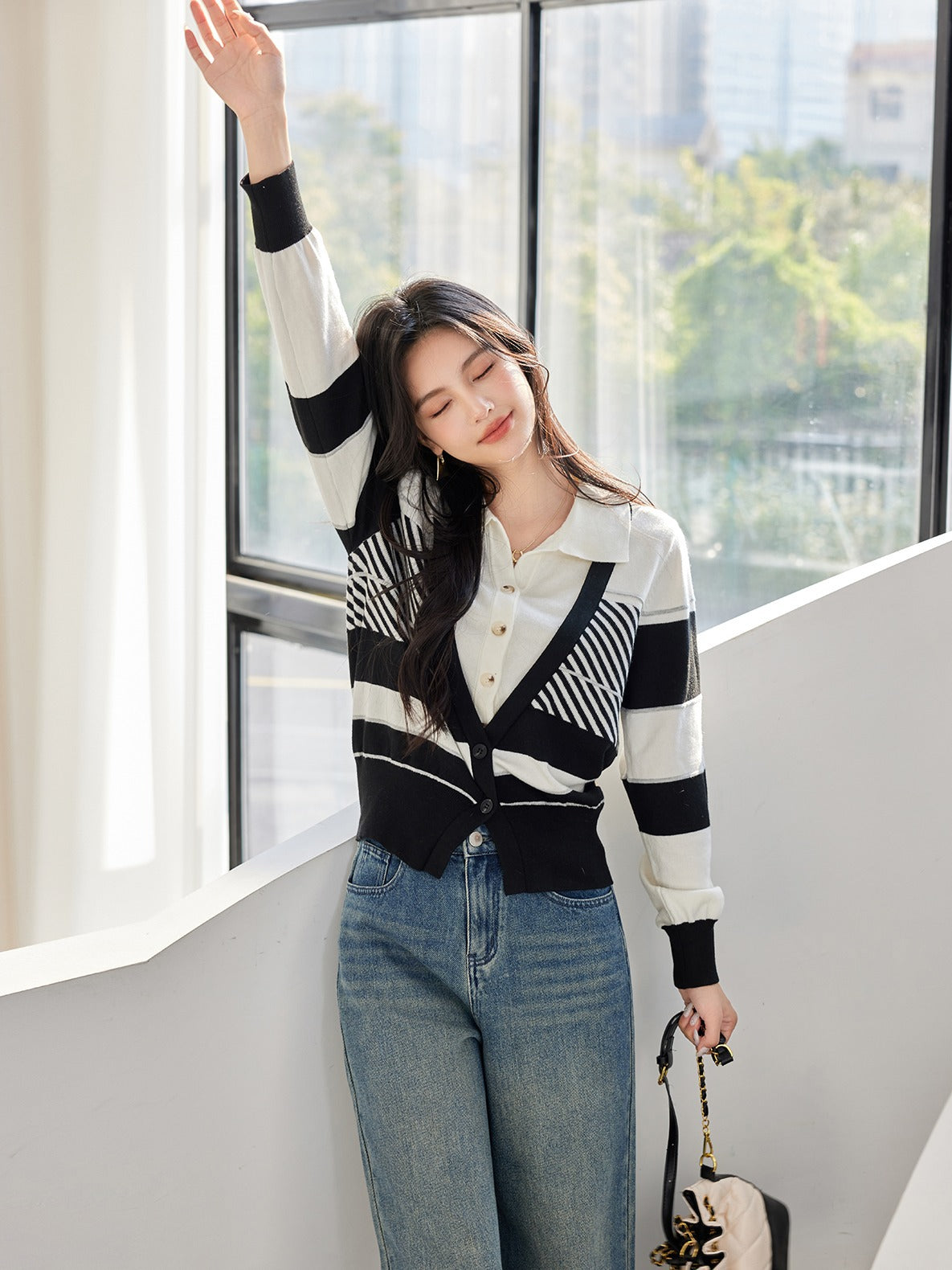 SCHOLAR Gradient Stripe Slub Cardigan