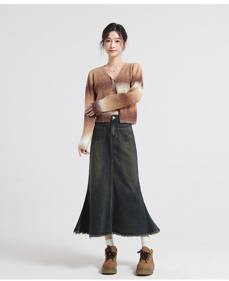 MIDNIGHT CORE – Cement Denim Button Skirt