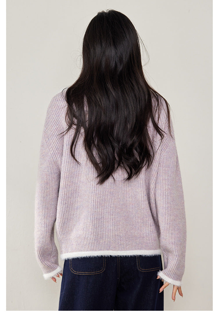 LAVENDER Color-Block Zip Cardigan