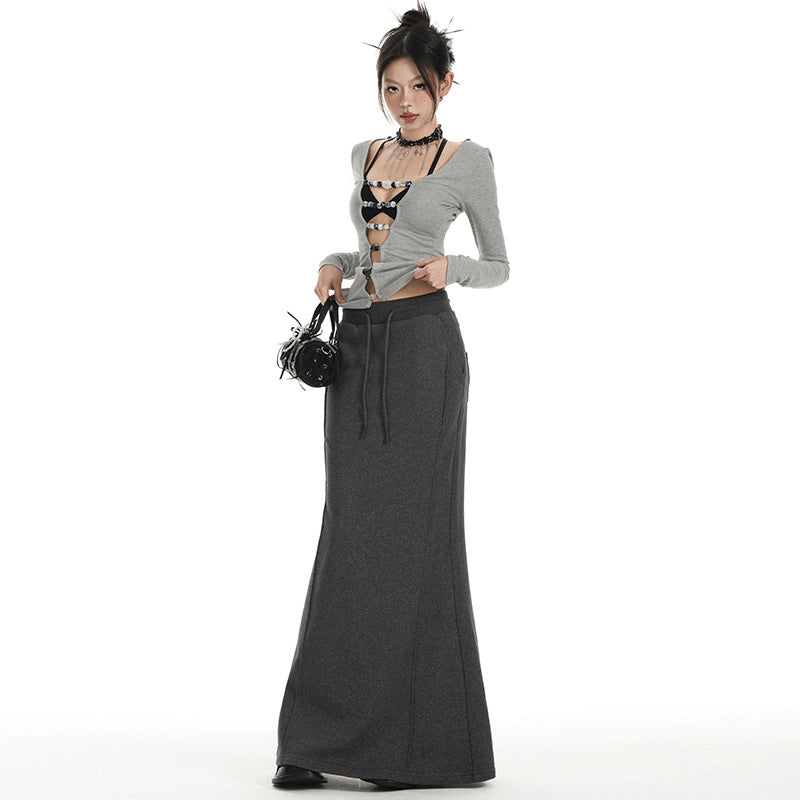 URBAN GRACE – Two-Tone Cotton Long Skirt