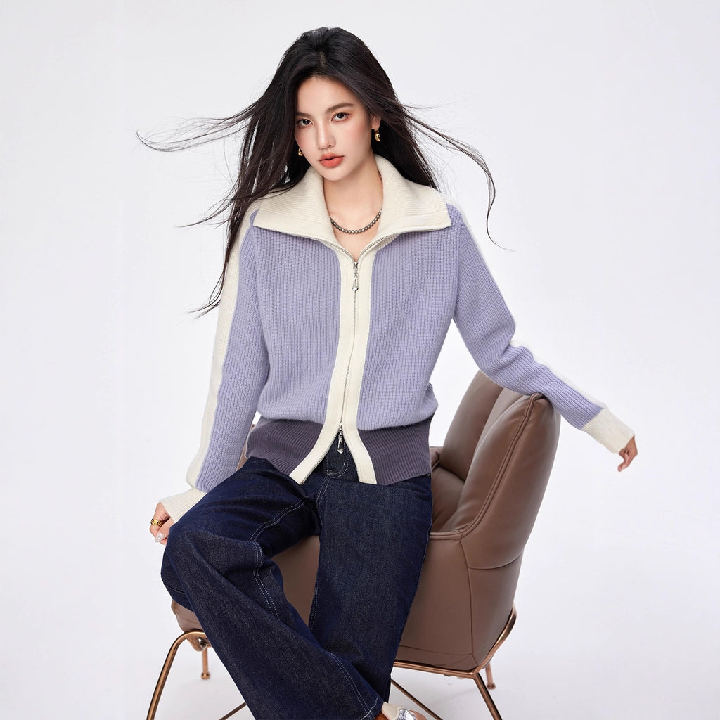 FUSION Color-Block Zip Cardigan