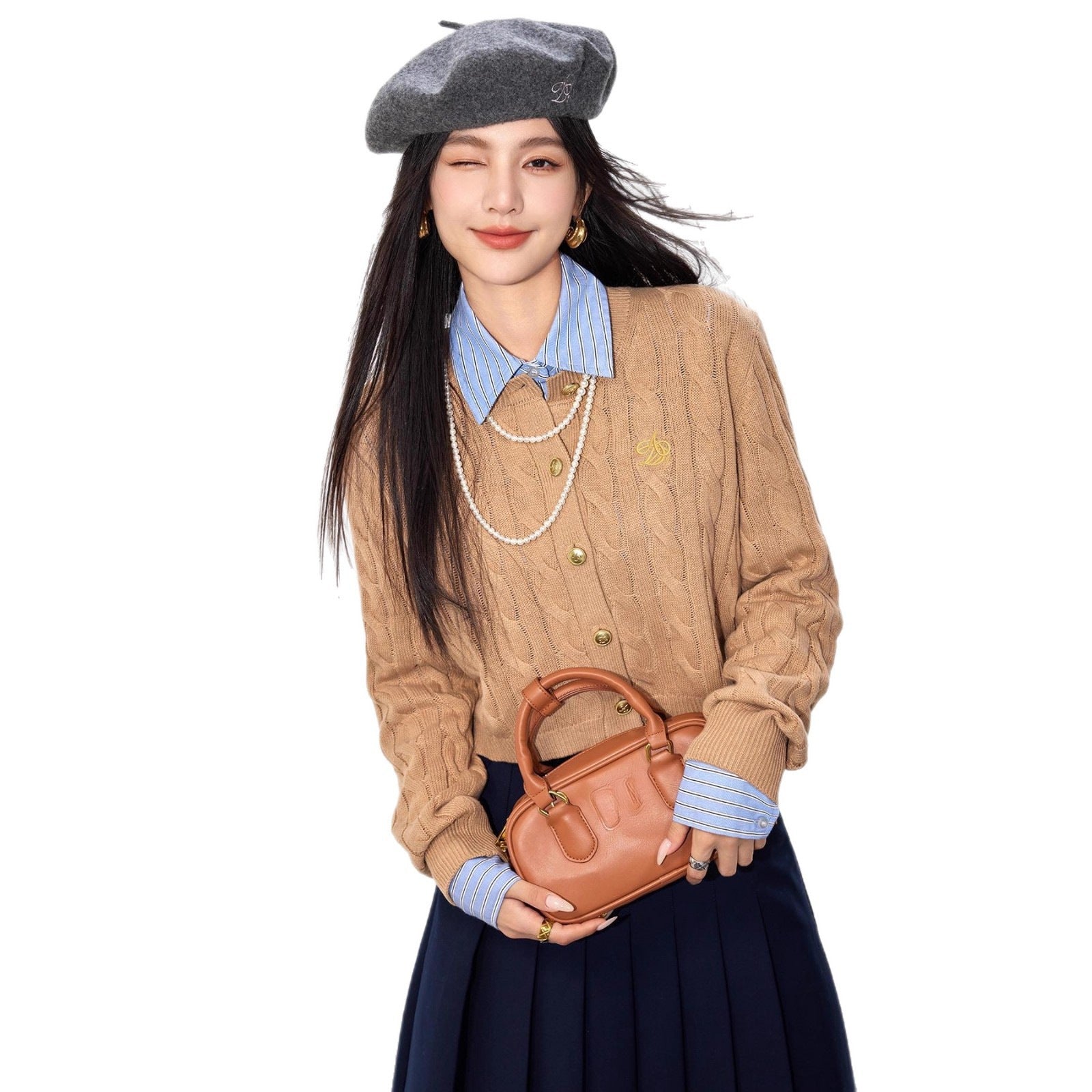 SEOUL Embroidered Polo Cardigan