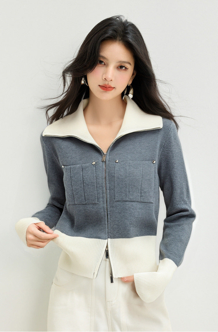 COZY Color-Block Polo Cardigan