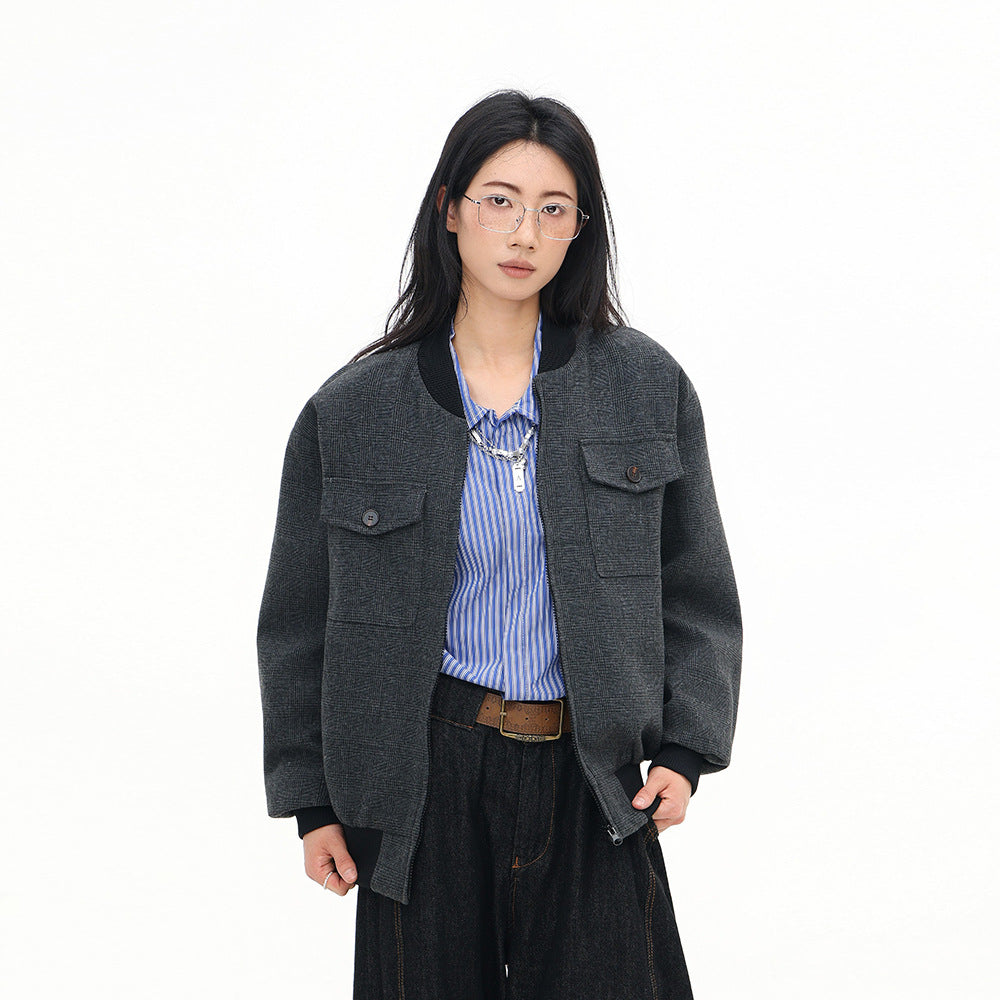 KANIENE GrayUnit – Multi-Pocket Stand-Collar Street Jacket