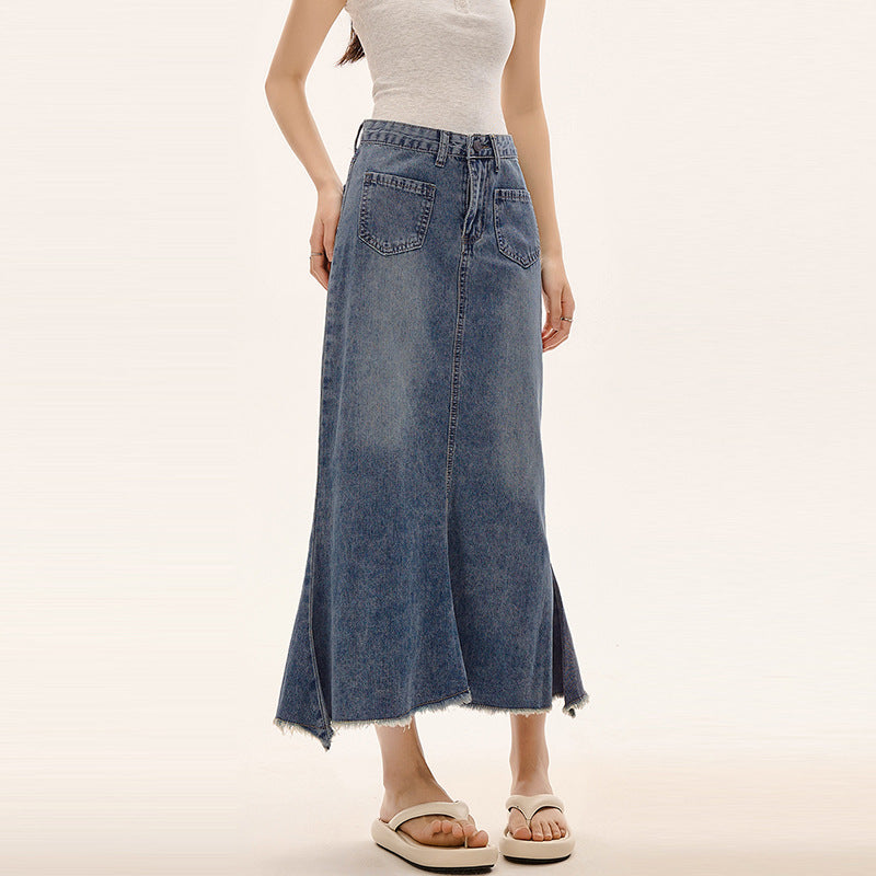 RETRO WAVE – Vintage Denim Mermaid Skirt