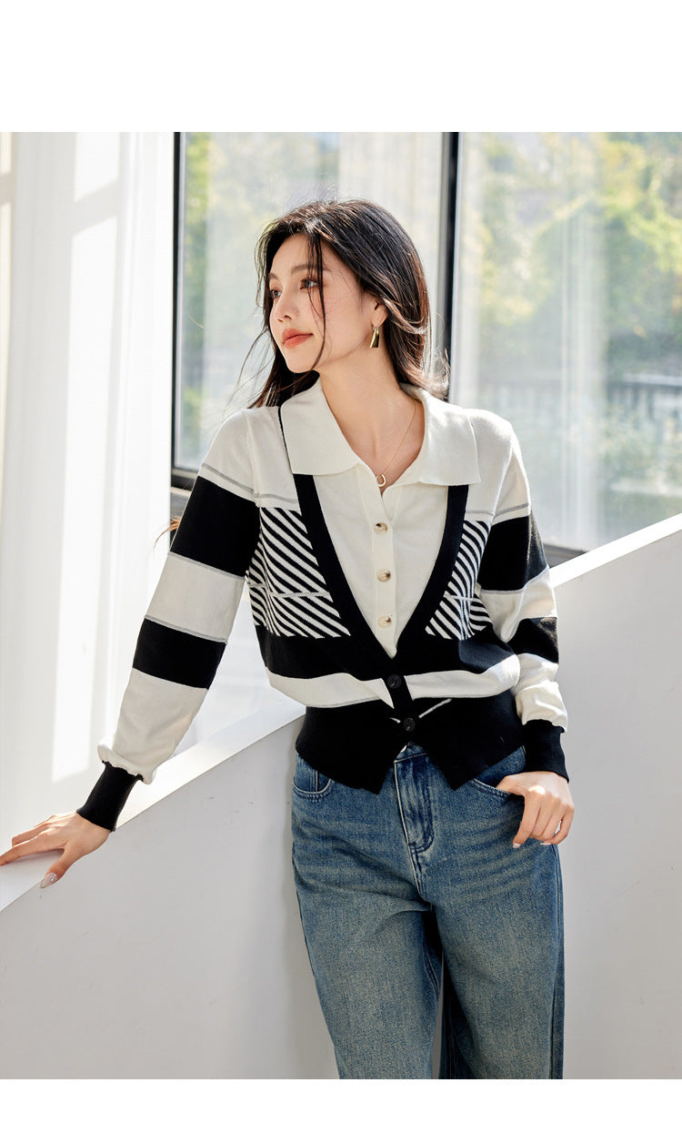 SCHOLAR Gradient Stripe Slub Cardigan