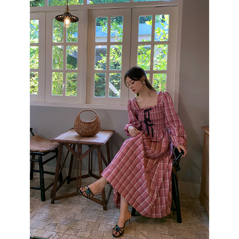 ELENA DRESS – Vintage Plaid Cotton Maxi Dress