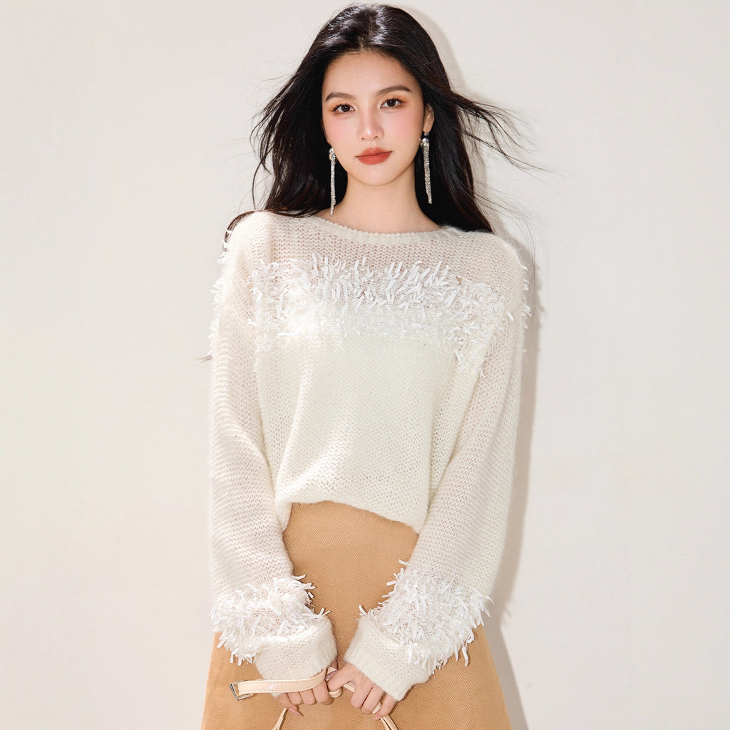 ELEGANCE Fringe Detail Sweater