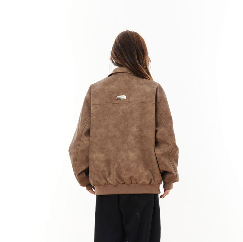 American Retro Cotton Jacket – Loose Fit with Flip Collar