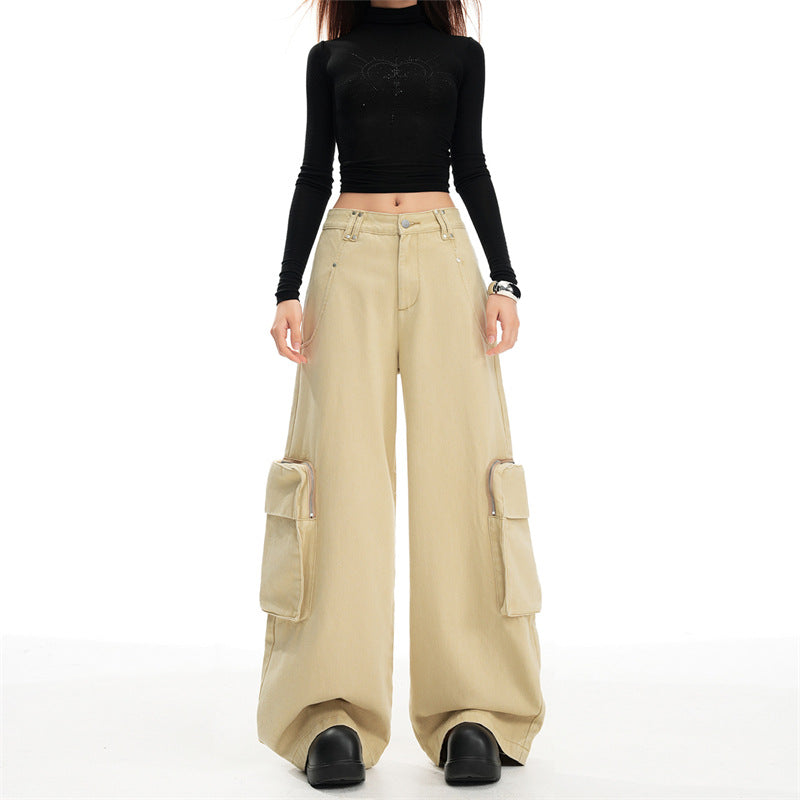 Wide-Leg Cargo Pants – Khaki