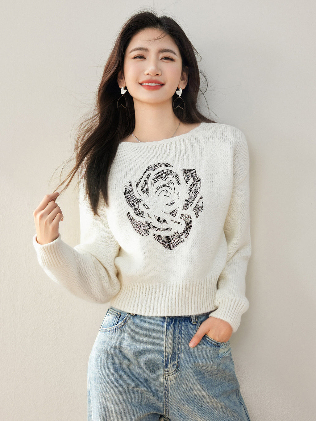 BLOSSOM VISION – White Bamboo Cotton Knit Sweater