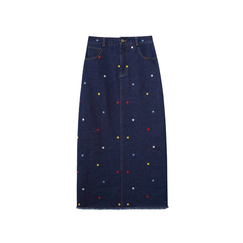 Star high waisted split denim skirt for women