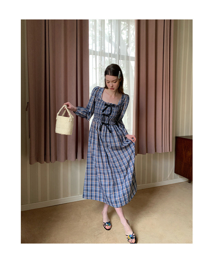 ELENA DRESS – Vintage Plaid Cotton Maxi Dress