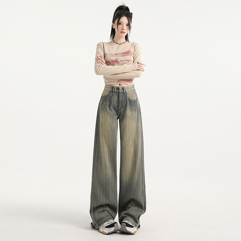 Striped Vintage Loose-Fit Denim – High Waist Streetwear Pants