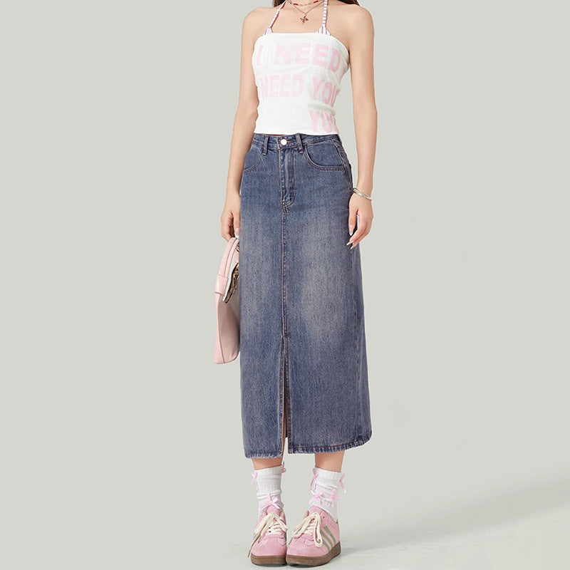 URBAN SLIT – Vintage A-Line Denim Skirt