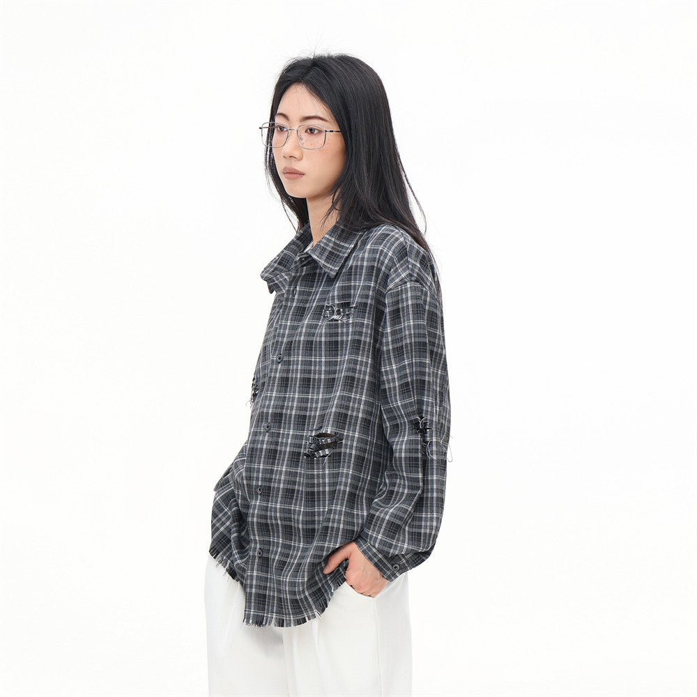 KANIENE FrayPlaid – Oversized Frayed-Edge Shirt