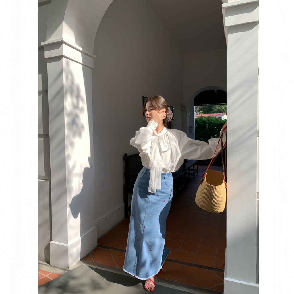 Star high waisted split denim skirt for women