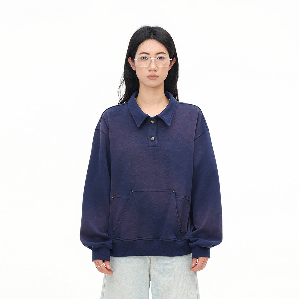 KANIENE SprayIndigo – Loose Spray-Dyed Zip Sweatshirt