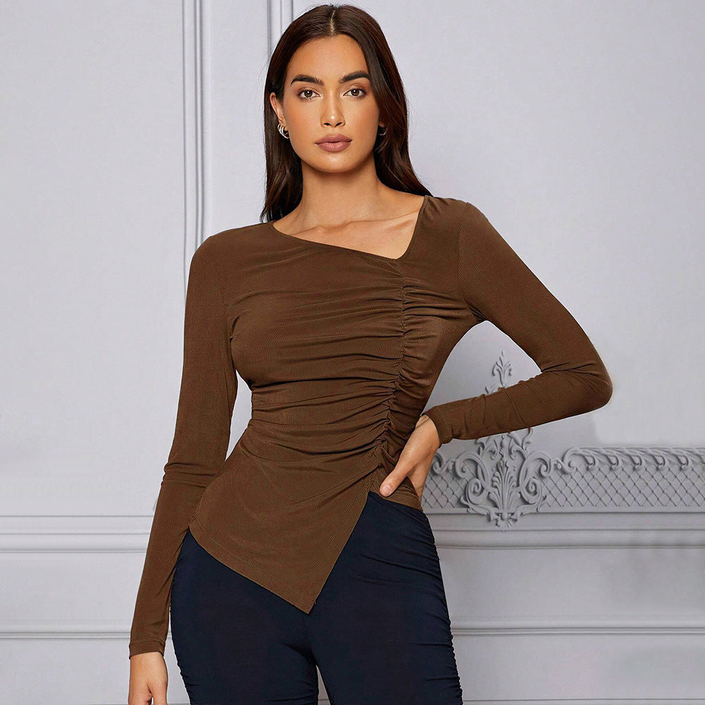 Asymmetric Pleated Slim Top – French Chic Edition