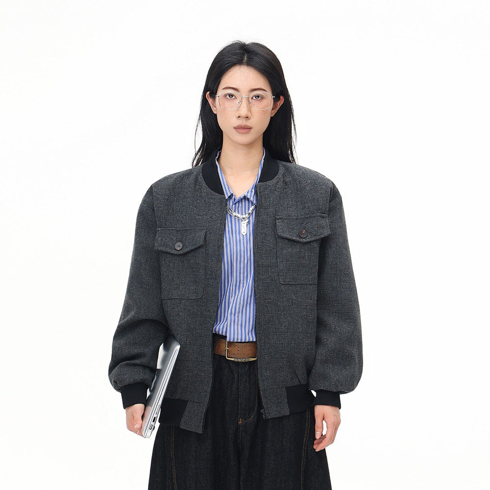 KANIENE GrayUnit – Multi-Pocket Stand-Collar Street Jacket