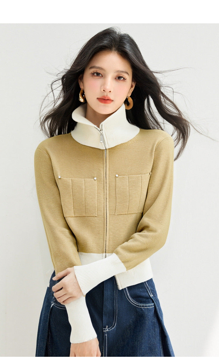 COZY Color-Block Polo Cardigan