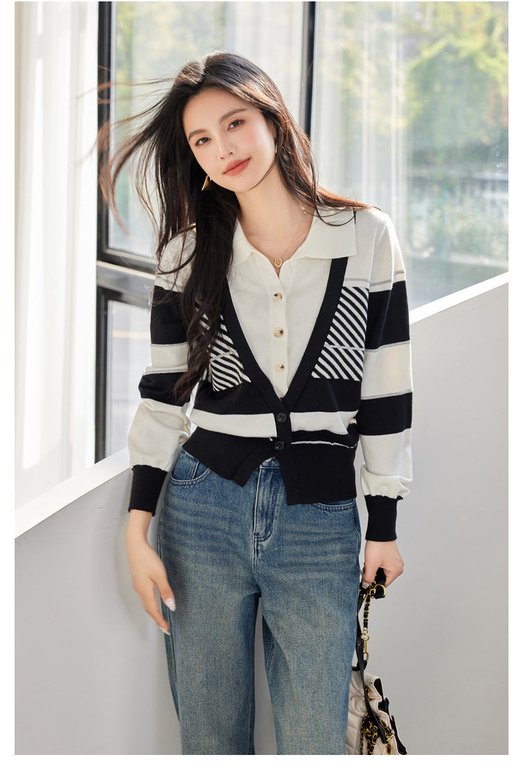 SCHOLAR Gradient Stripe Slub Cardigan