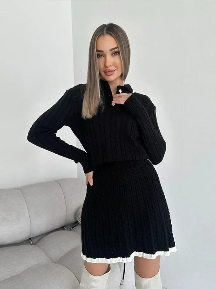 AMELIA KNIT DRESS – Elegant Collared Sweater Dress