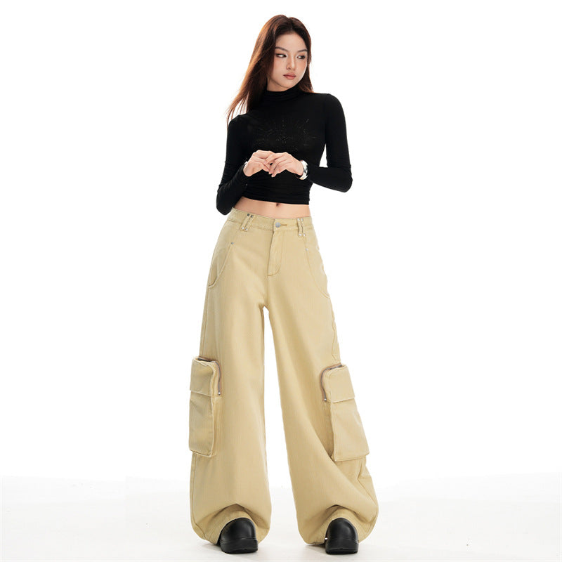 Wide-Leg Cargo Pants – Khaki