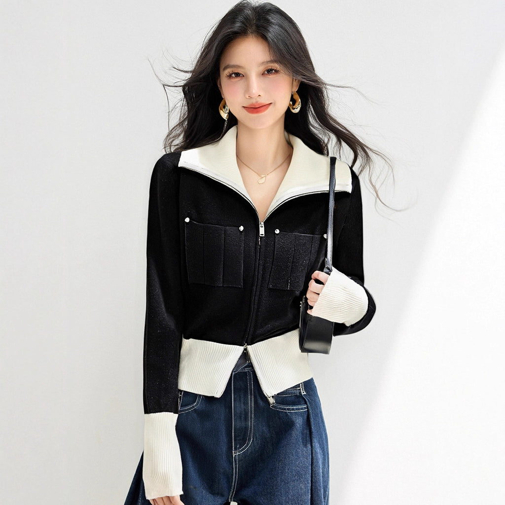 COZY Color-Block Polo Cardigan