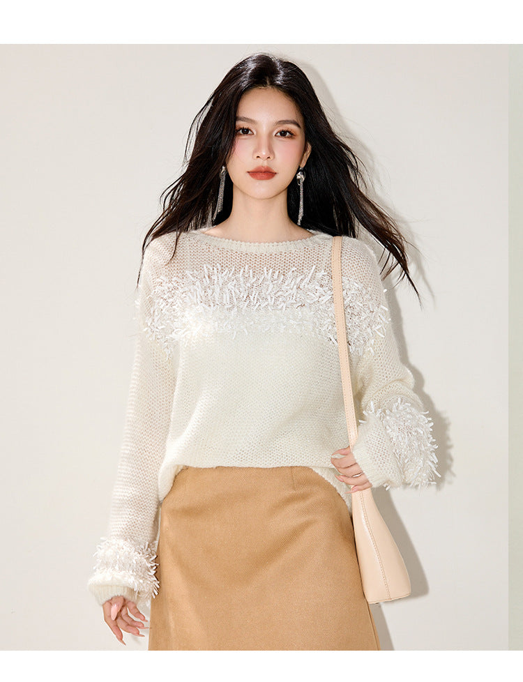 ELEGANCE Fringe Detail Sweater