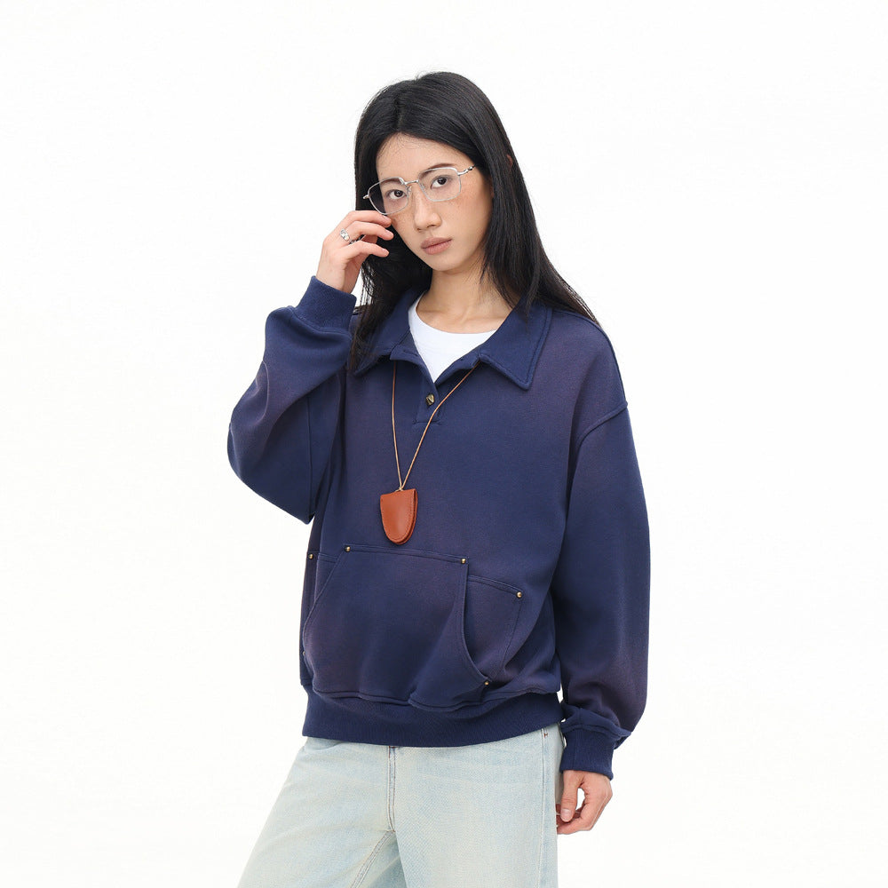 KANIENE SprayIndigo – Loose Spray-Dyed Zip Sweatshirt