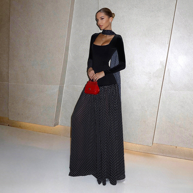 NOIR V-Neck High Waist Maxi Dress