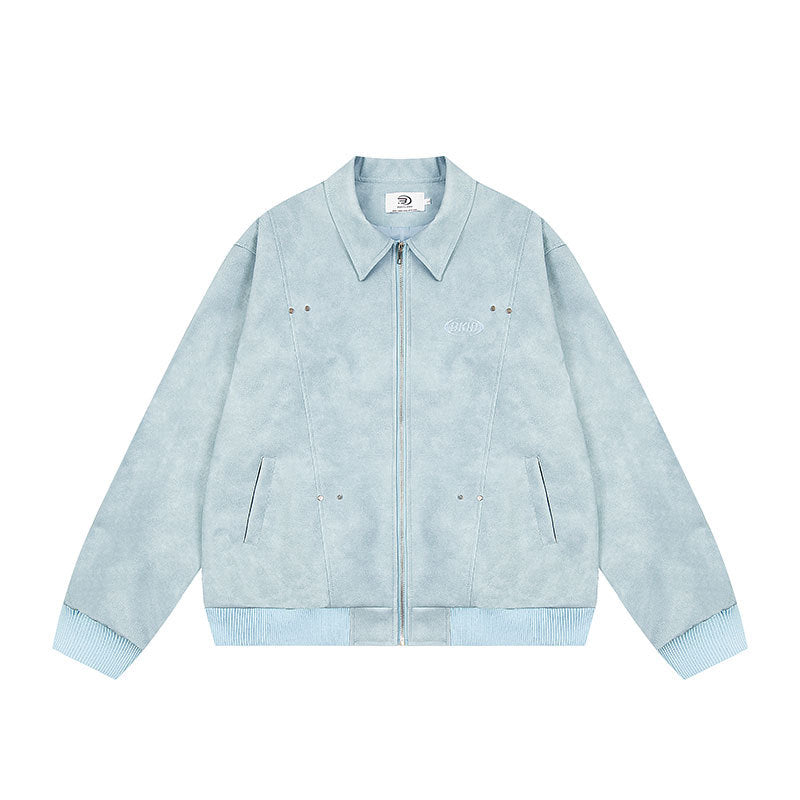 American Retro Cotton Jacket – Loose Fit with Flip Collar