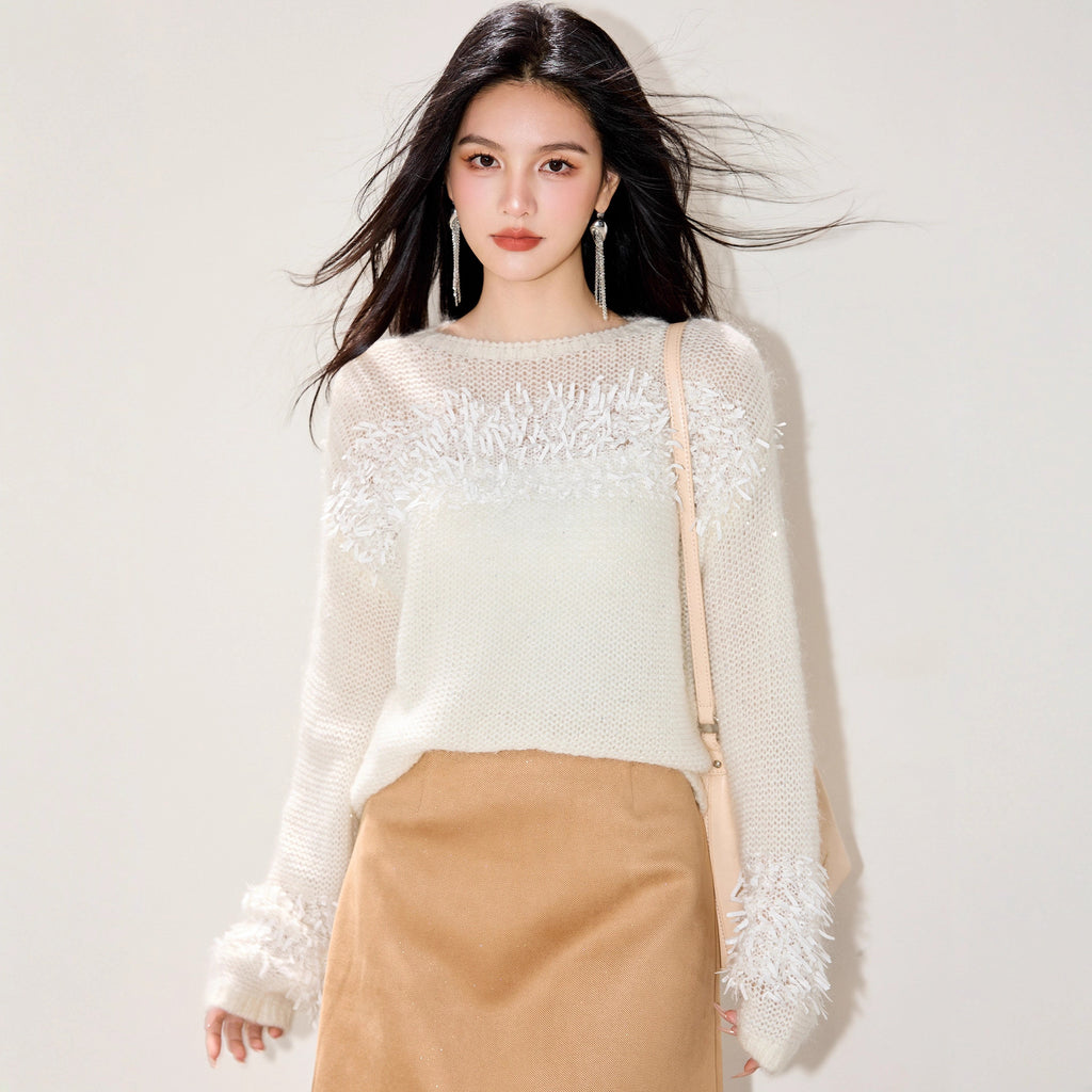 ELEGANCE Fringe Detail Sweater