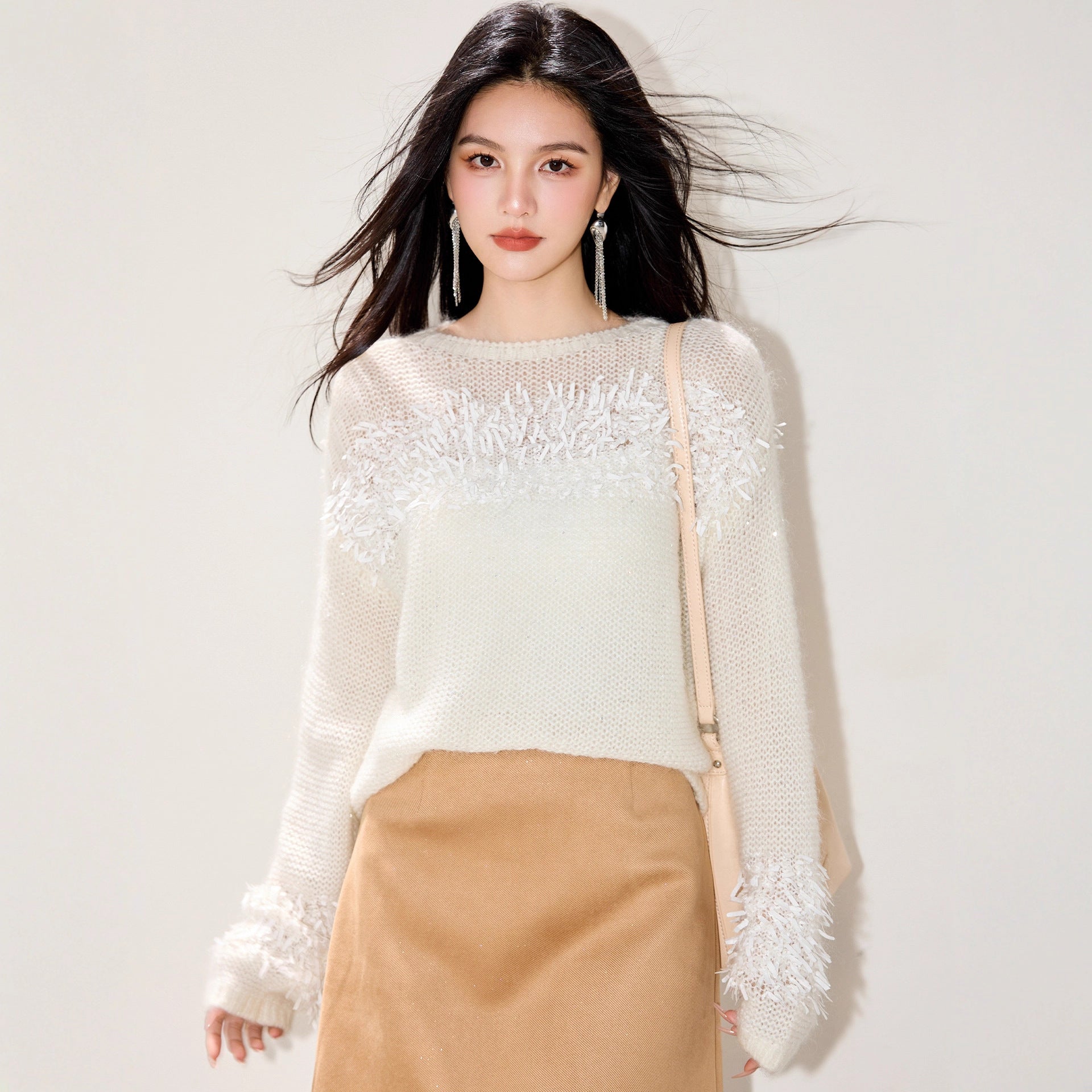 ELEGANCE Fringe Detail Sweater